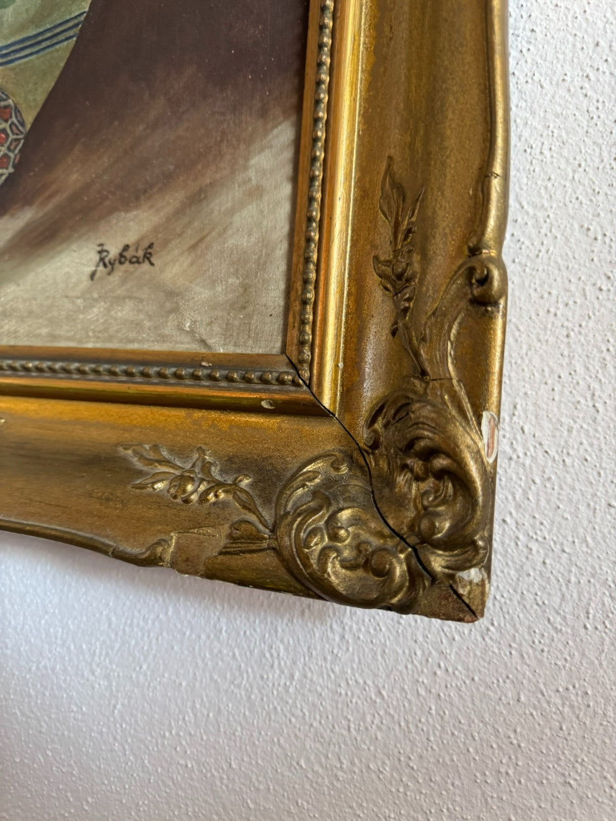 Ölgemälde in Prunkrahmen Blumen Stillleben signiert Rybak