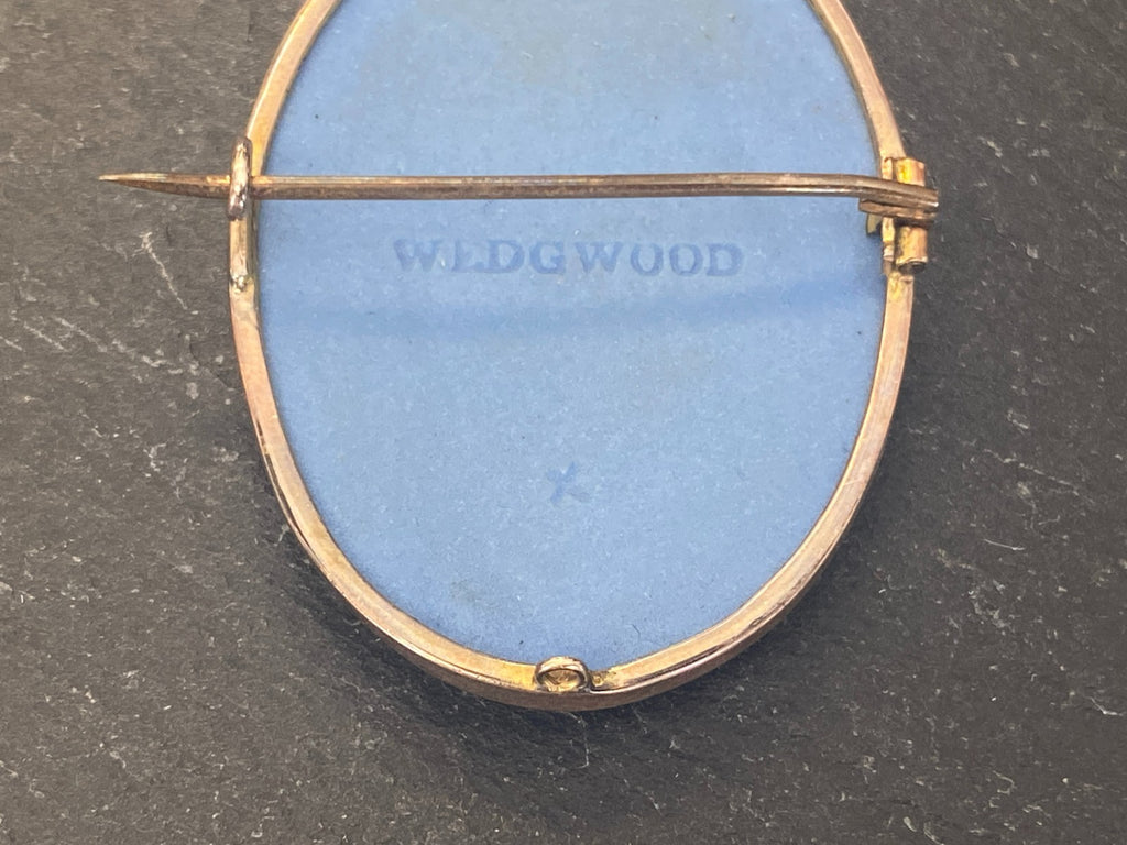 Grosse Wedgwood antike Brosche Gemme Kamee Fassung gelb Gold 9ct