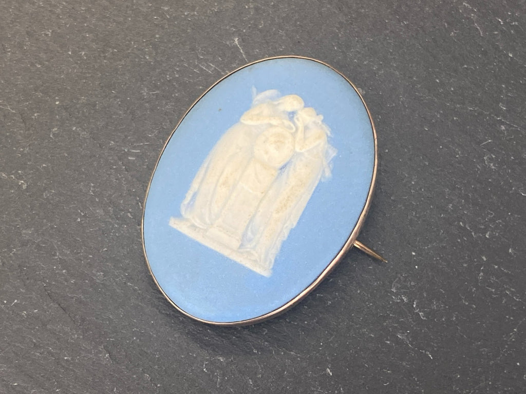 GROSSE WEDGWOOD ANTIKE BROSCHE GEMME KAMEE FASSUNG GELB GOLD 9ct