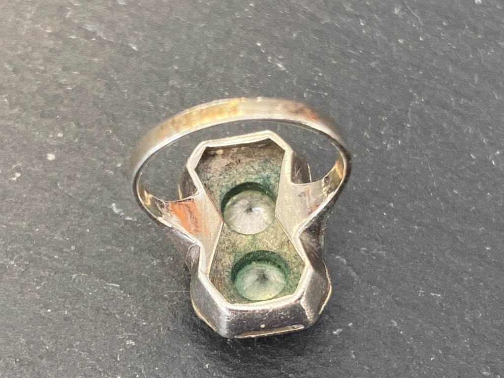 Antiker Art Deco Ring aus Silber mit Glassteinen Grösse 47