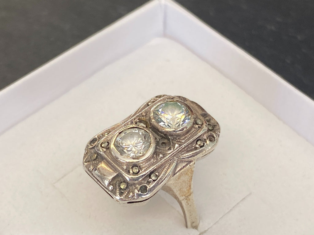 Antiker Art Deco Ring aus Silber mit Glassteinen Grösse 47