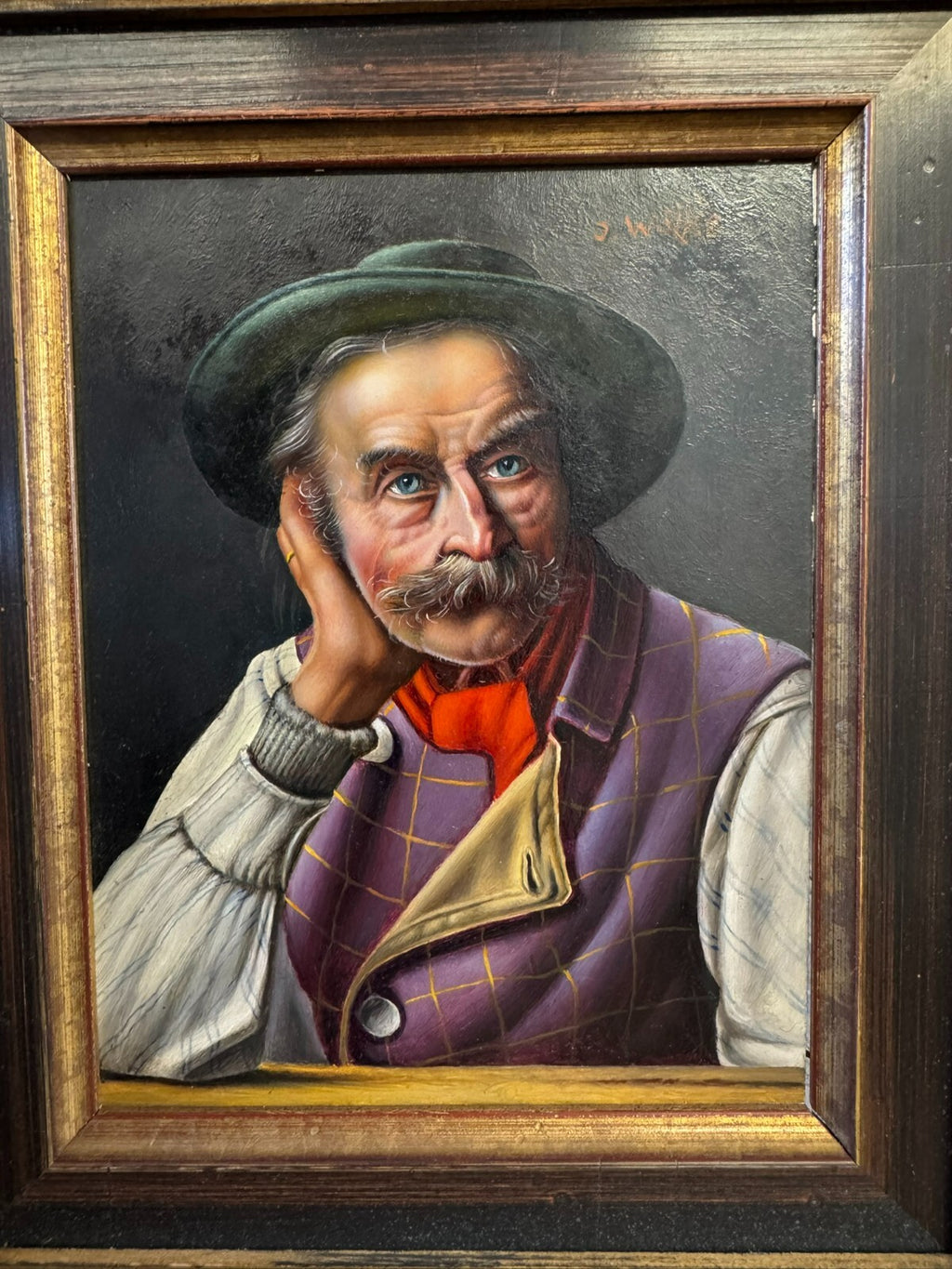 Inge Wolfle (1928) Ölgemälde Mann Portrait Tiroler Gemälde gerahmt