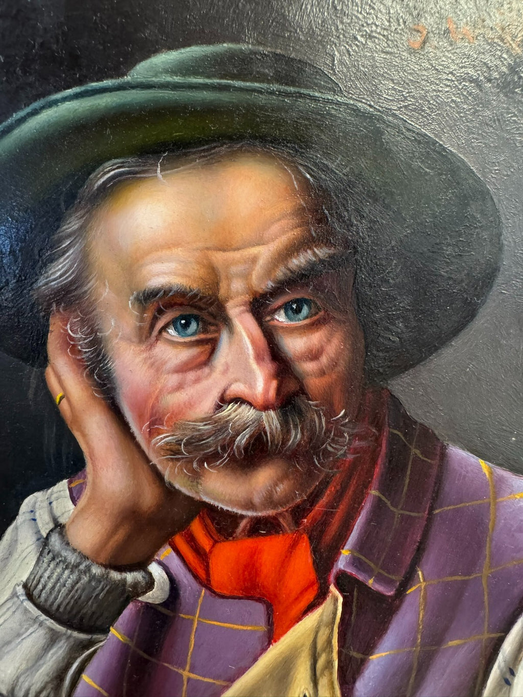 Inge Wolfle (1928) Ölgemälde Mann Portrait Tiroler Gemälde gerahmt