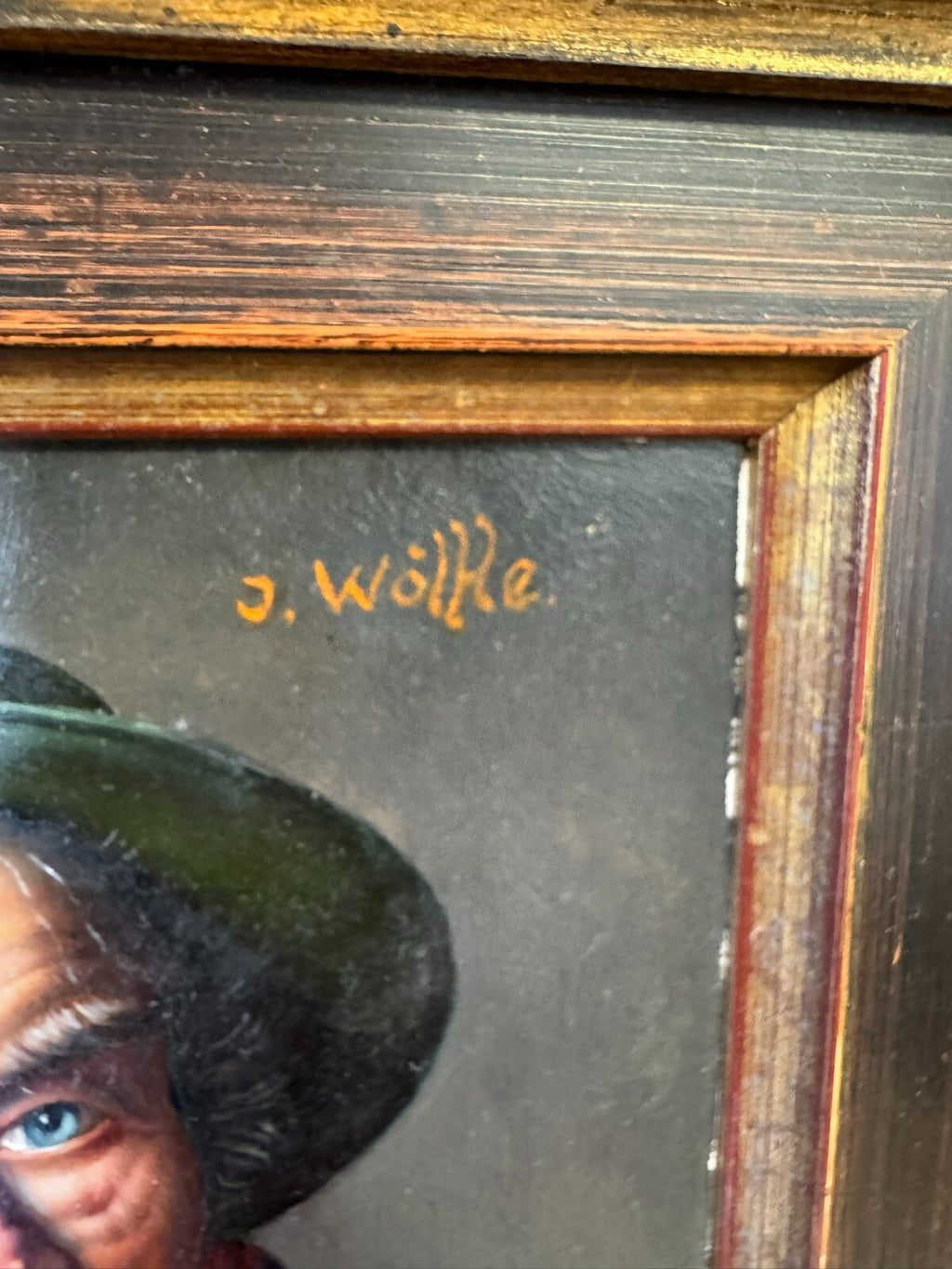 Inge Wolfle (1928) Ölgemälde Mann Portrait Tiroler Gemälde gerahmt