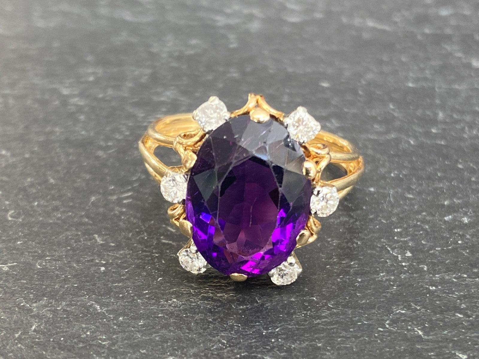 Entourage Ring Damenring gelb Gold 18K 750 0.48ct Diamanten und Amethyst Gr. 63