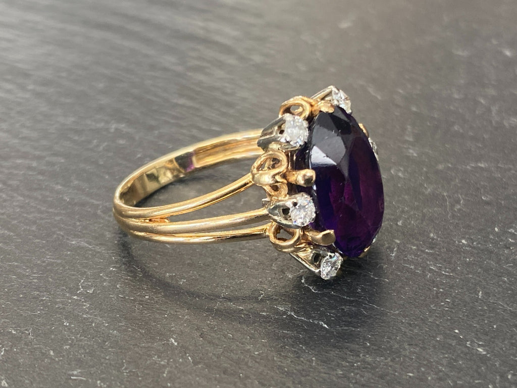 Entourage Ring Damenring gelb Gold 18K 750 0.48ct Diamanten und Amethyst Gr. 63