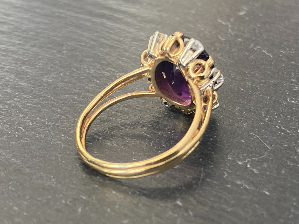 Entourage Ring Damenring gelb Gold 18K 750 0.48ct Diamanten und Amethyst Gr. 63