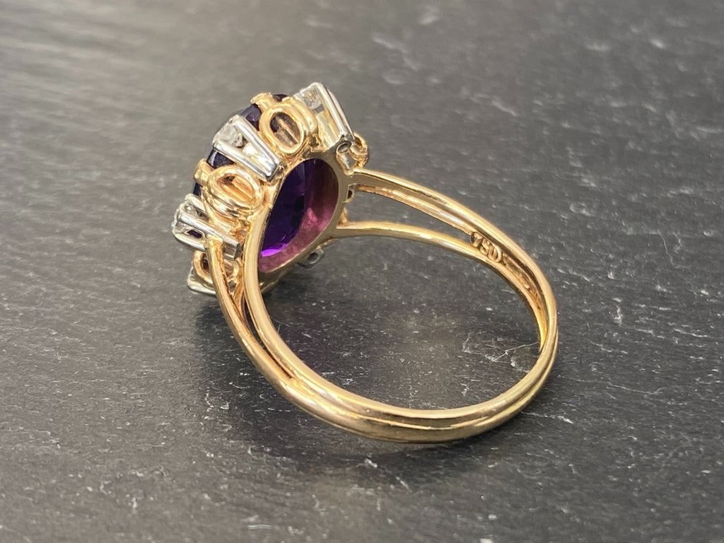 Entourage Ring Damenring gelb Gold 18K 750 0.48ct Diamanten und Amethyst Gr. 63