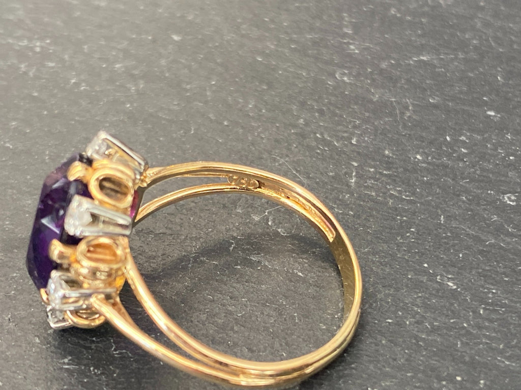 Entourage Ring Damenring gelb Gold 18K 750 0.48ct Diamanten und Amethyst Gr. 63