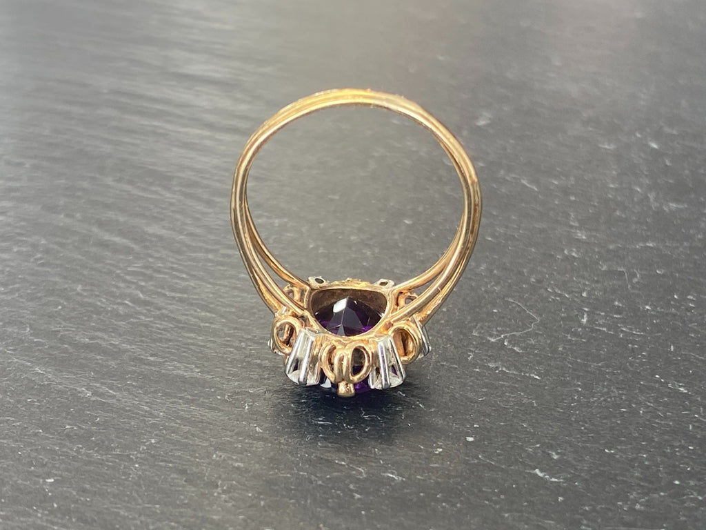 Entourage Ring Damenring gelb Gold 18K 750 0.48ct Diamanten und Amethyst Gr. 63