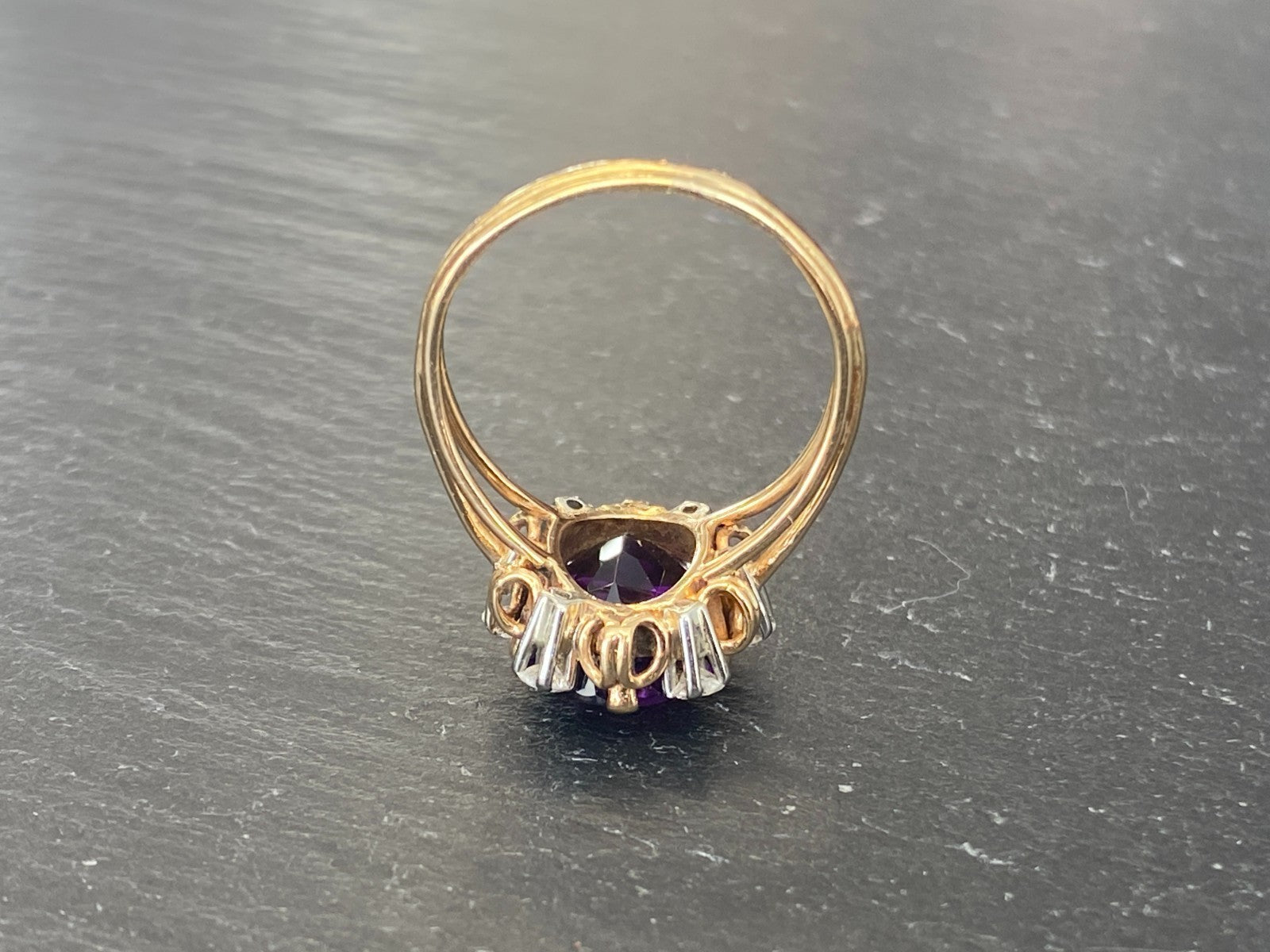Entourage Ring Damenring gelb Gold 18K 750 0.48ct Diamanten und Amethyst Gr. 63