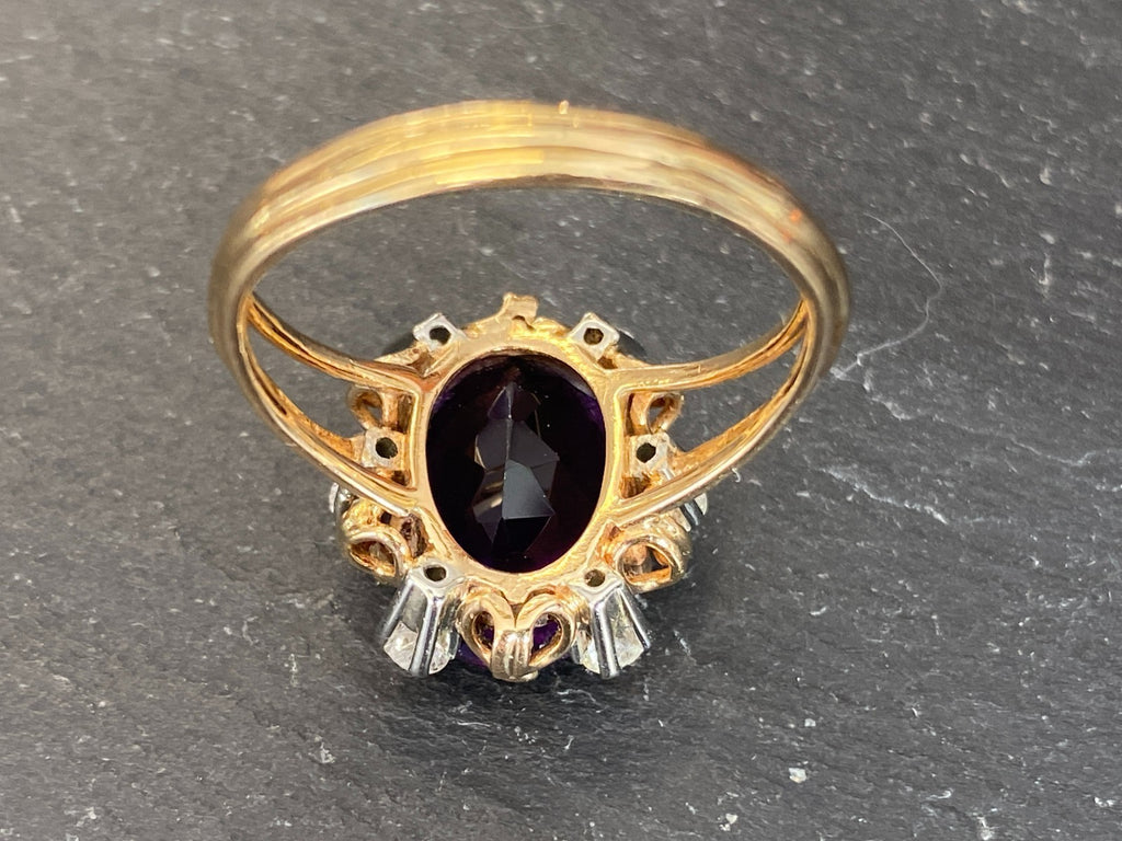 Entourage Ring Damenring gelb Gold 18K 750 0.48ct Diamanten und Amethyst Gr. 63