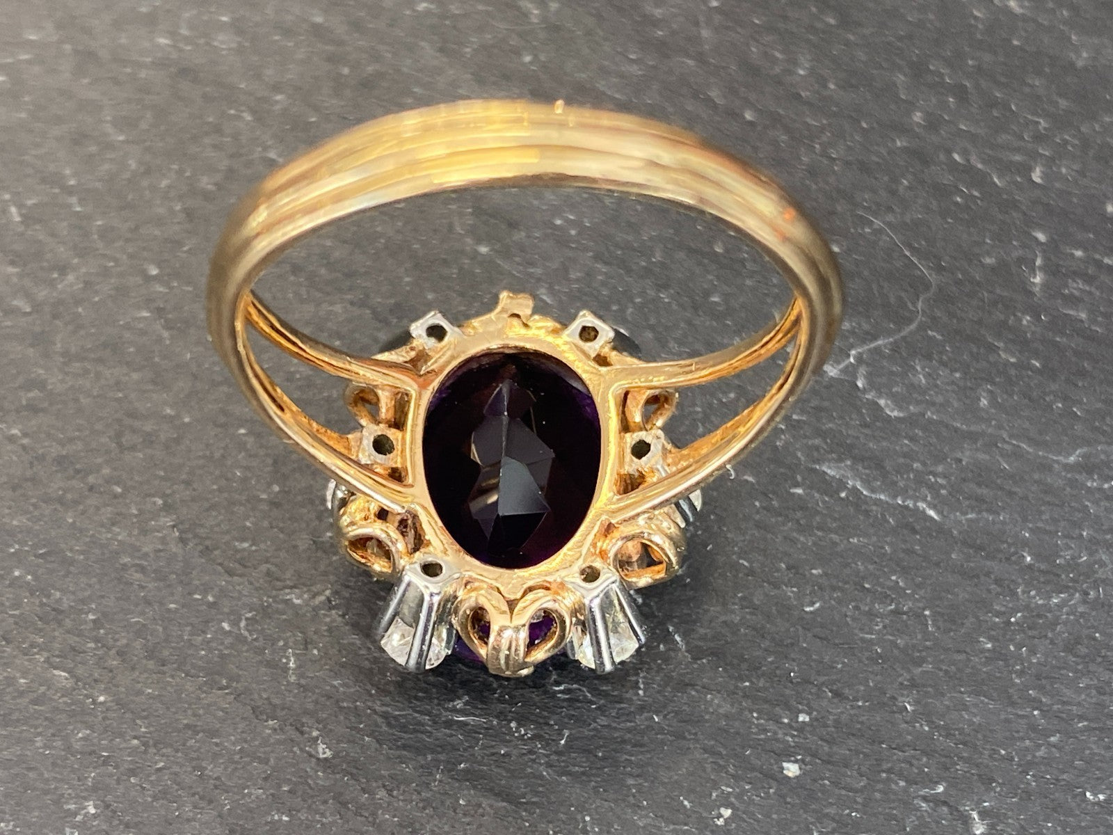 Entourage Ring Damenring gelb Gold 18K 750 0.48ct Diamanten und Amethyst Gr. 63