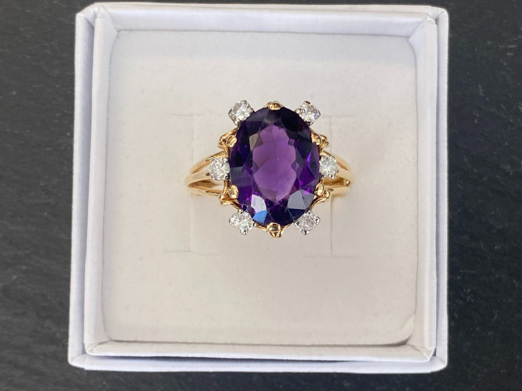 Entourage Ring Damenring gelb Gold 18K 750 0.48ct Diamanten und Amethyst Gr. 63