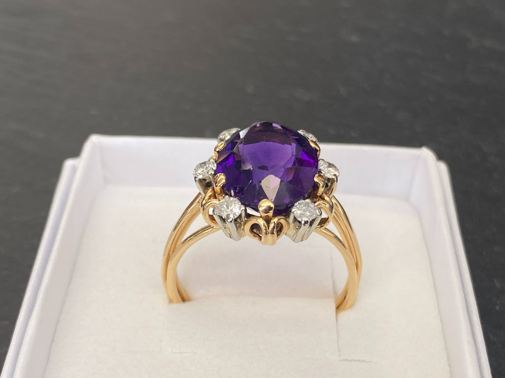 Entourage Ring Damenring gelb Gold 18K 750 0.48ct Diamanten und Amethyst Gr. 63