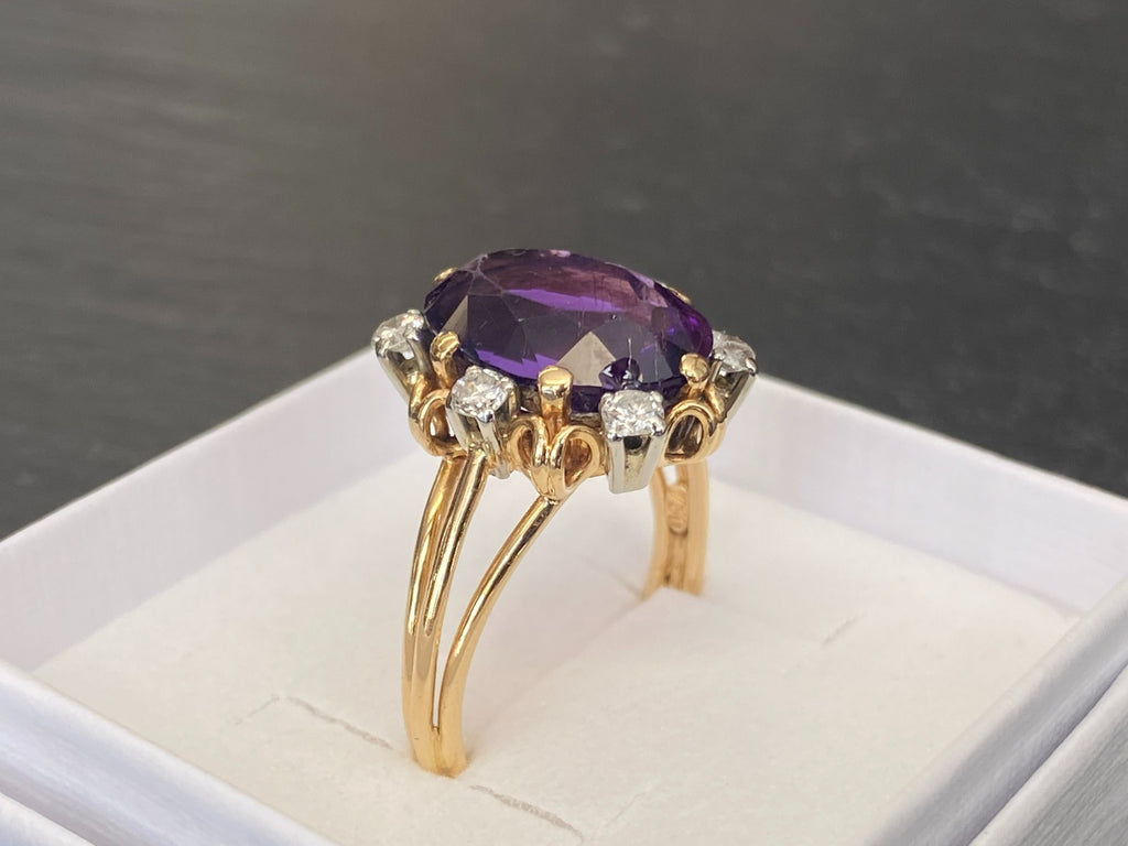 Entourage Ring Damenring gelb Gold 18K 750 0.48ct Diamanten und Amethyst Gr. 63