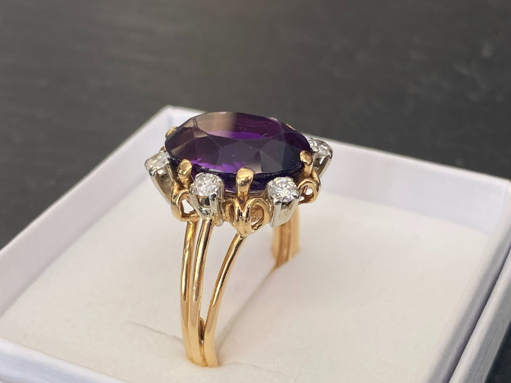 Entourage Ring Damenring gelb Gold 18K 750 0.48ct Diamanten und Amethyst Gr. 63