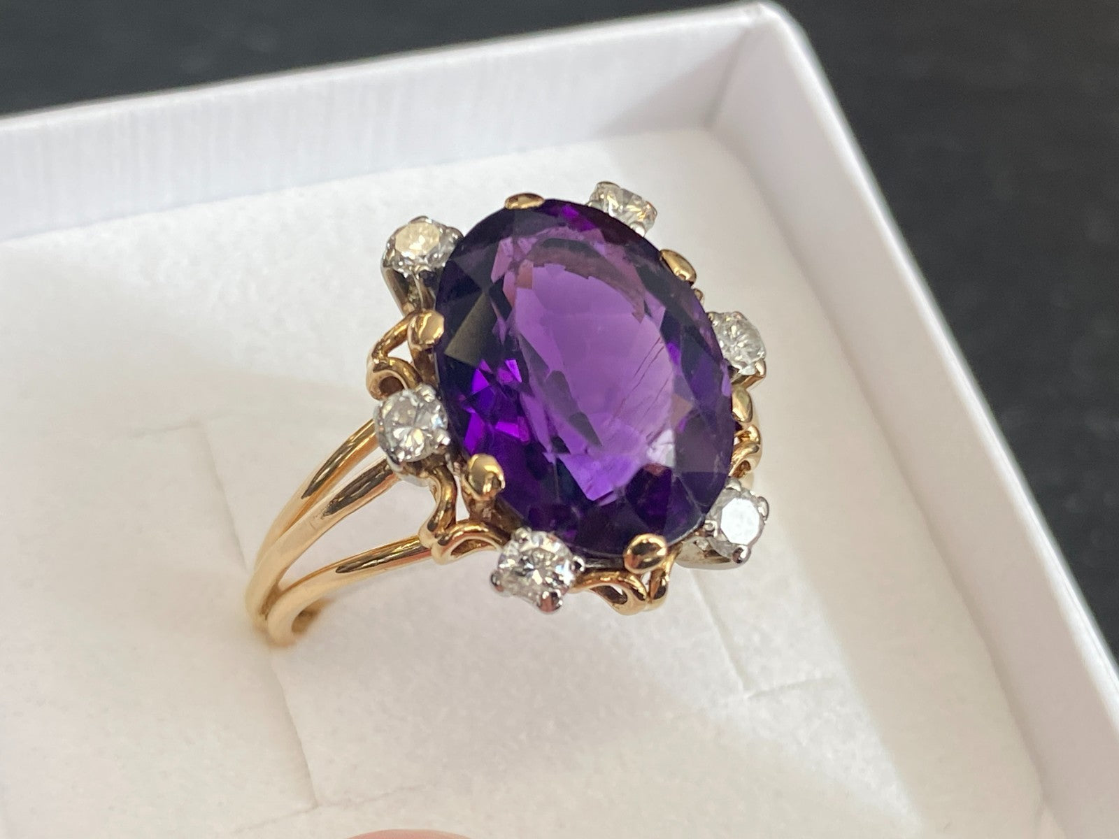 Entourage Ring Damenring gelb Gold 18K 750 0.48ct Diamanten und Amethyst Gr. 63