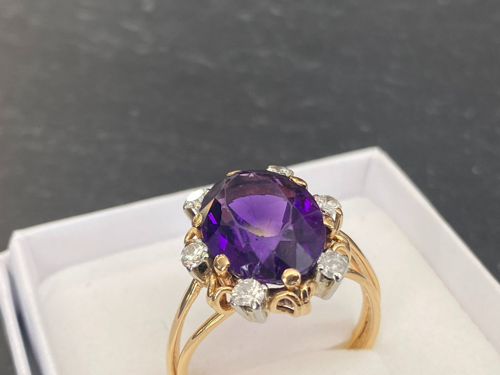Entourage Ring Damenring gelb Gold 18K 750 0.48ct Diamanten und Amethyst Gr. 63