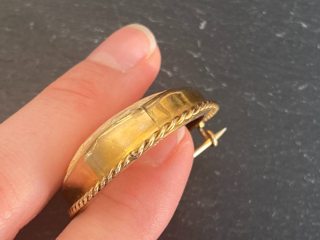 Grosse antike Brosche Gemme Kamee Fassung gelb Gold 9K 375