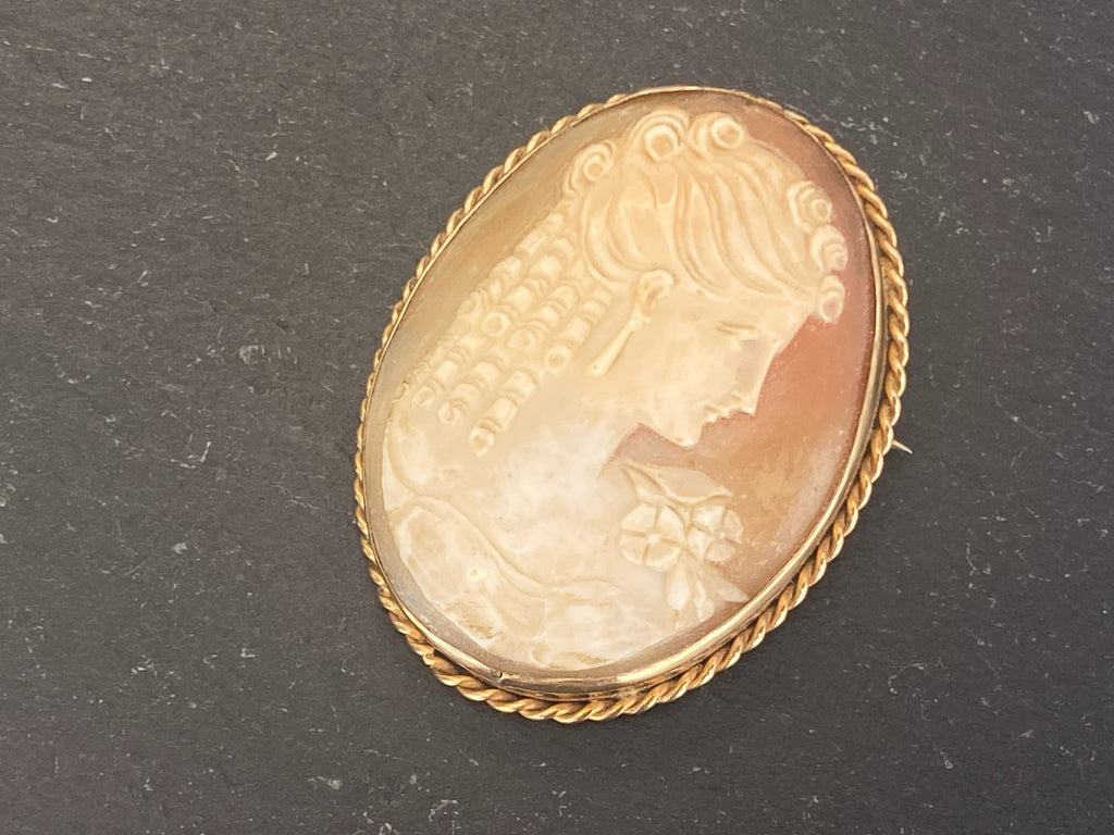 GROSSE ANTIKE BROSCHE GEMME KAMEE FASSUNG GELB GOLD 9K 375