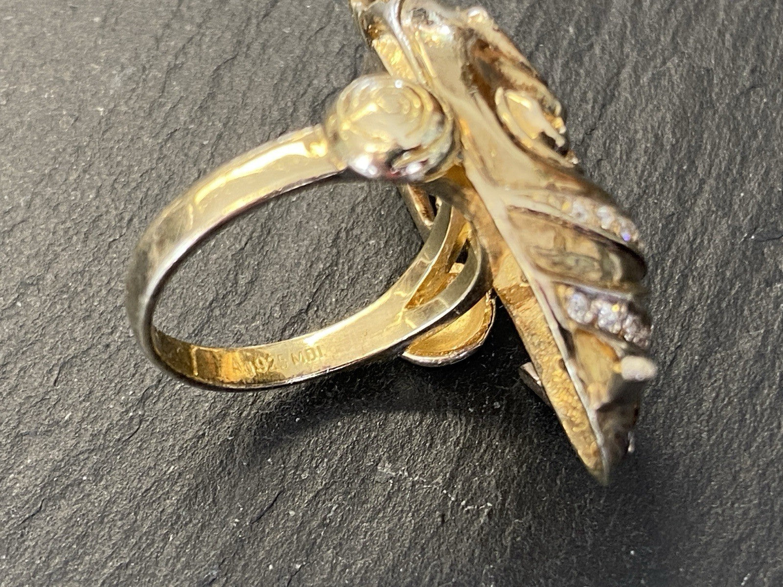 Ausgefallener Ring 925 Sterling Silber vergoldet Glas Grösse 56