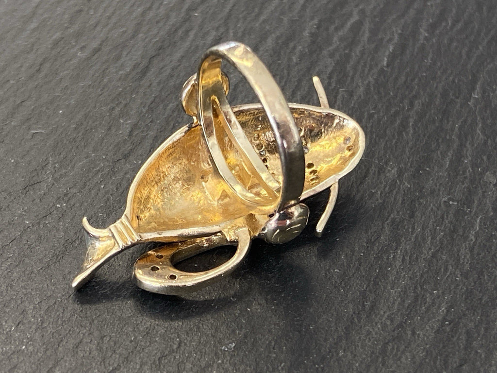 Ausgefallener Ring 925 Sterling Silber vergoldet Glas Grösse 56