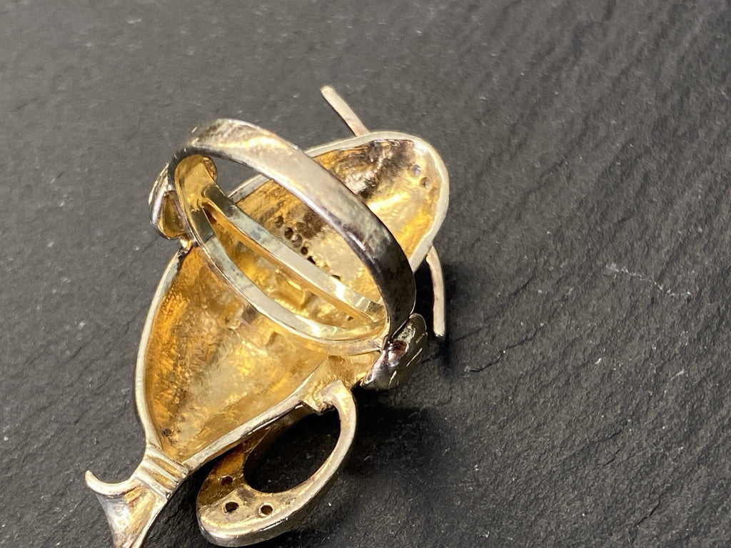 Ausgefallener Ring 925 Sterling Silber vergoldet Glas Grösse 56