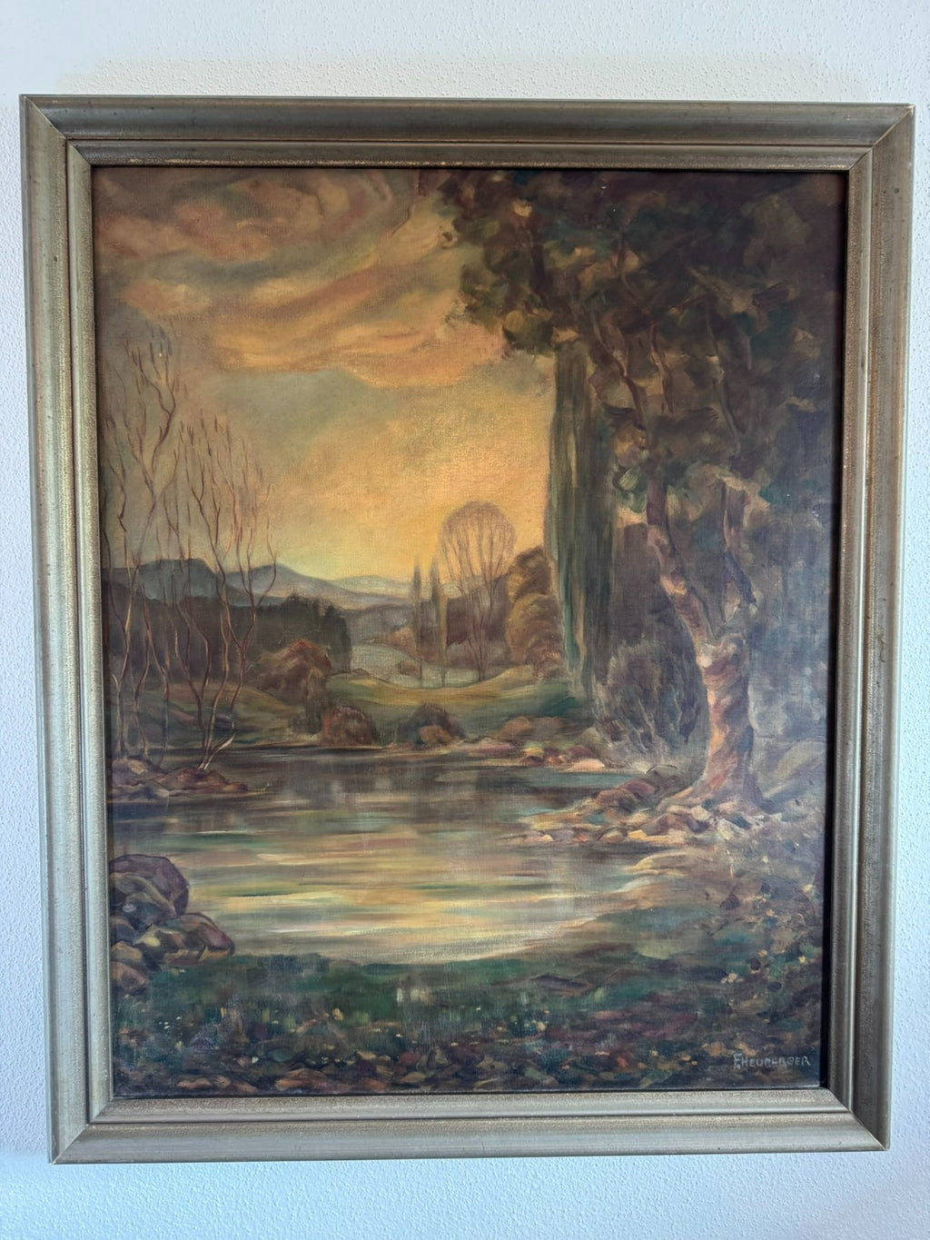 Ölgemälde Sumpf Landschaft signiert F. Heuberger