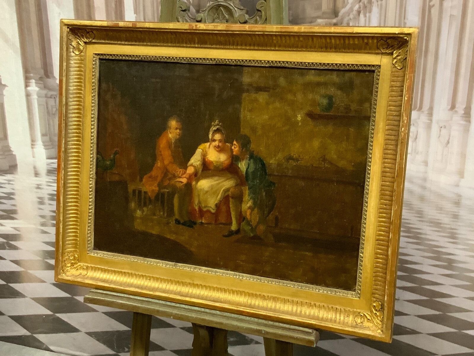 Antikes Barock Gemälde Ölgemälde 18 tes Jhdt Personen der Arztbesuch