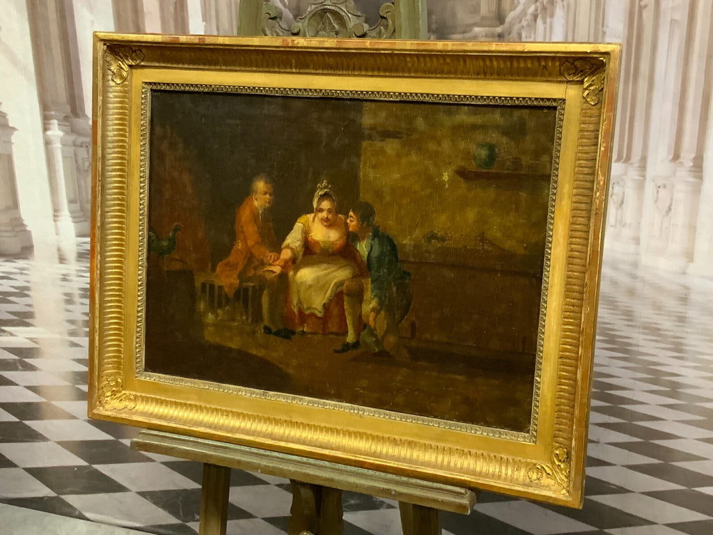Antikes Barock Gemälde Ölgemälde 18 tes Jhdt Personen der Arztbesuch