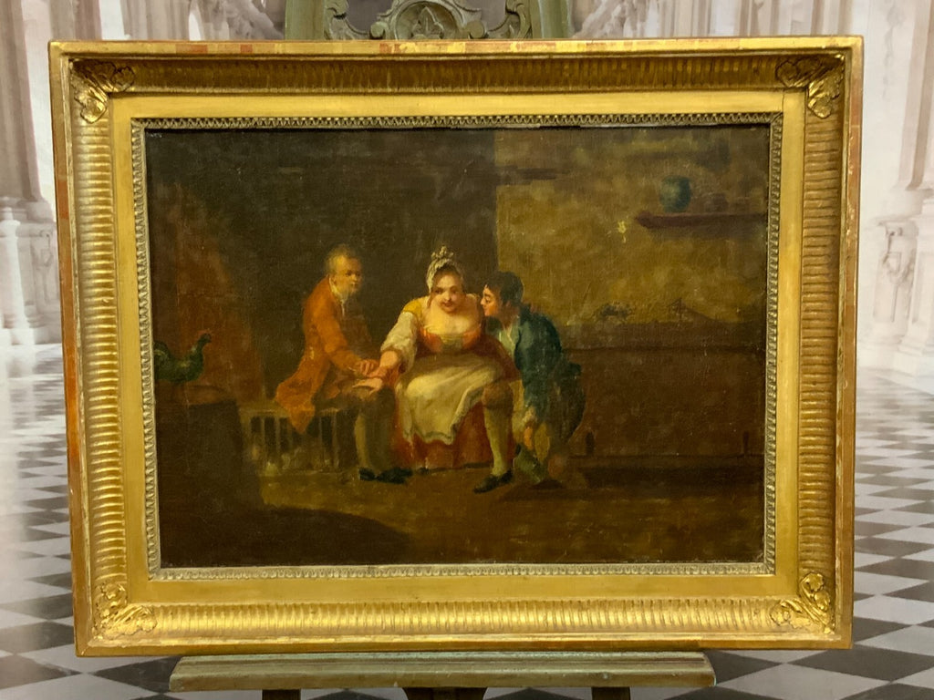 Antikes Barock Gemälde Ölgemälde 18 tes Jhdt Personen der Arztbesuch