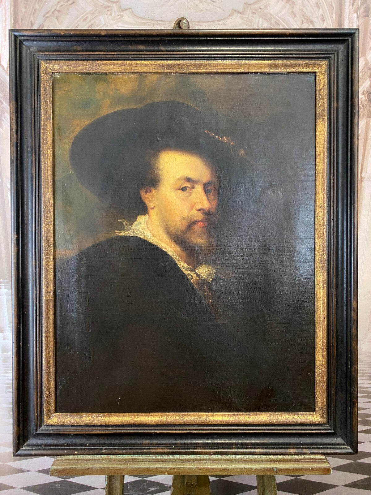 Antikes Ölgemälde um 1900 Selbstportrait nach Peter Paul Rubens Mann mit Hut