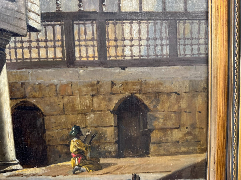 Cavaliero Antonio Scognamiglio Ölgemälde Beduine beim Gebet in der Ruine 19JHDT