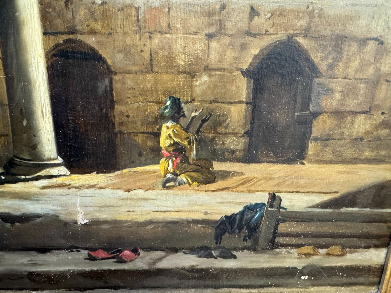 Cavaliero Antonio Scognamiglio Ölgemälde Beduine beim Gebet in der Ruine 19JHDT