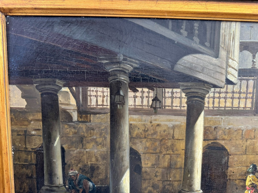 Cavaliero Antonio Scognamiglio Ölgemälde Beduine beim Gebet in der Ruine 19JHDT