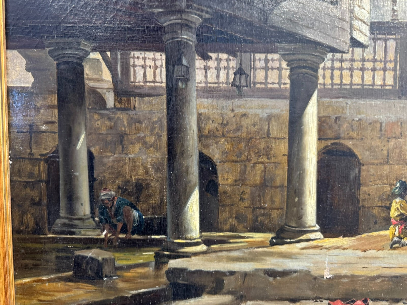 Cavaliero Antonio Scognamiglio Ölgemälde Beduine beim Gebet in der Ruine 19JHDT