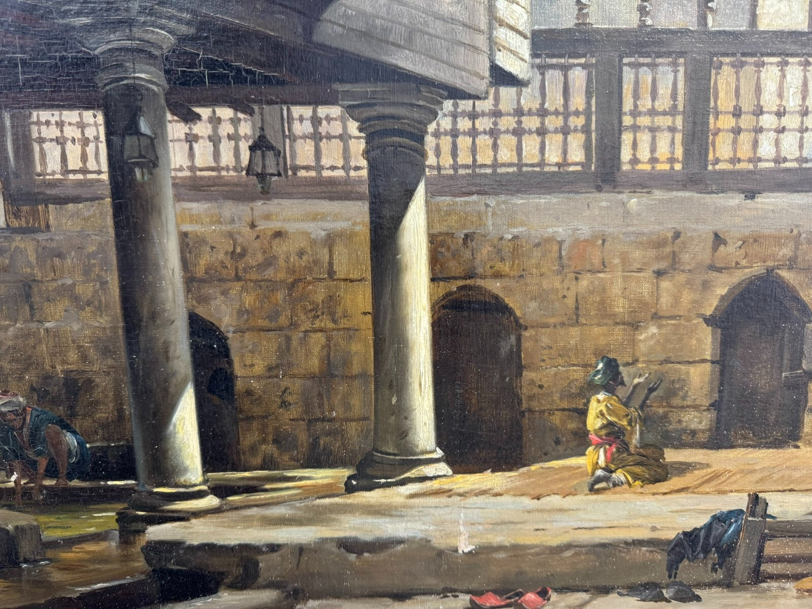 Cavaliero Antonio Scognamiglio Ölgemälde Beduine beim Gebet in der Ruine 19JHDT
