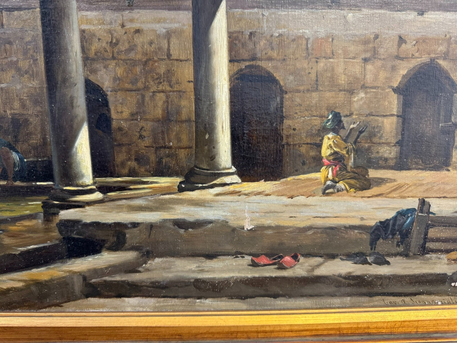 Cavaliero Antonio Scognamiglio Ölgemälde Beduine beim Gebet in der Ruine 19JHDT