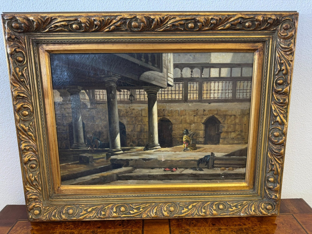 CAVALIERO Antonio SCOGNAMIGLIO ÖLGEMÄLDE BEDUINE BEIM GEBET IN DER RUINE 19JHDT