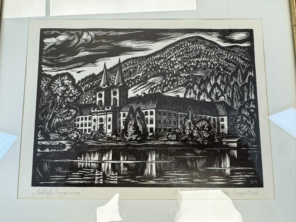 Sepp Mohr (1899-1981) Holzschnitt Schloss Tegernsee
