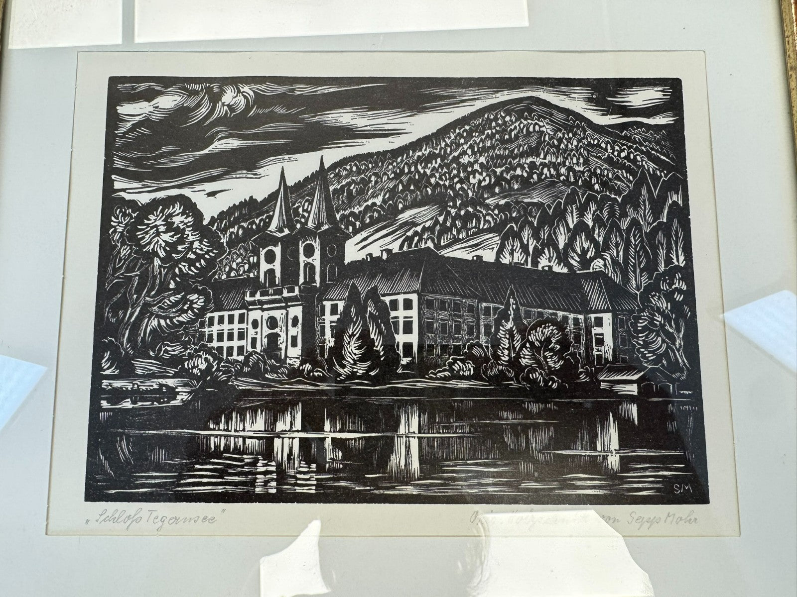 Sepp Mohr (1899-1981) Holzschnitt Schloss Tegernsee