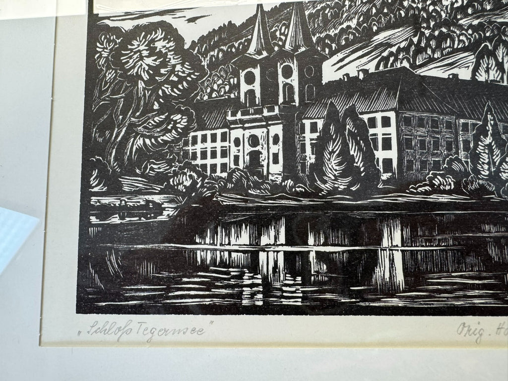 Sepp Mohr (1899-1981) Holzschnitt Schloss Tegernsee
