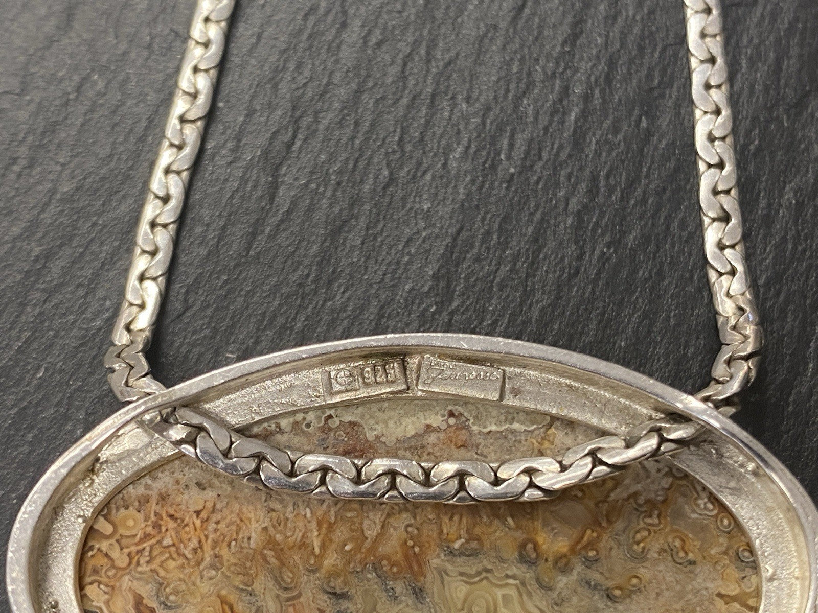 Halskette Kette 925 Sterling Silber Achat Cabochon 27,67g Jeunesse