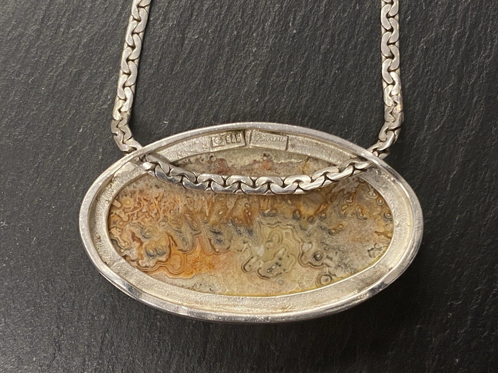 Halskette Kette 925 Sterling Silber Achat Cabochon 27,67g Jeunesse
