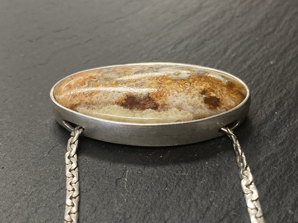 Halskette Kette 925 Sterling Silber Achat Cabochon 27,67g Jeunesse
