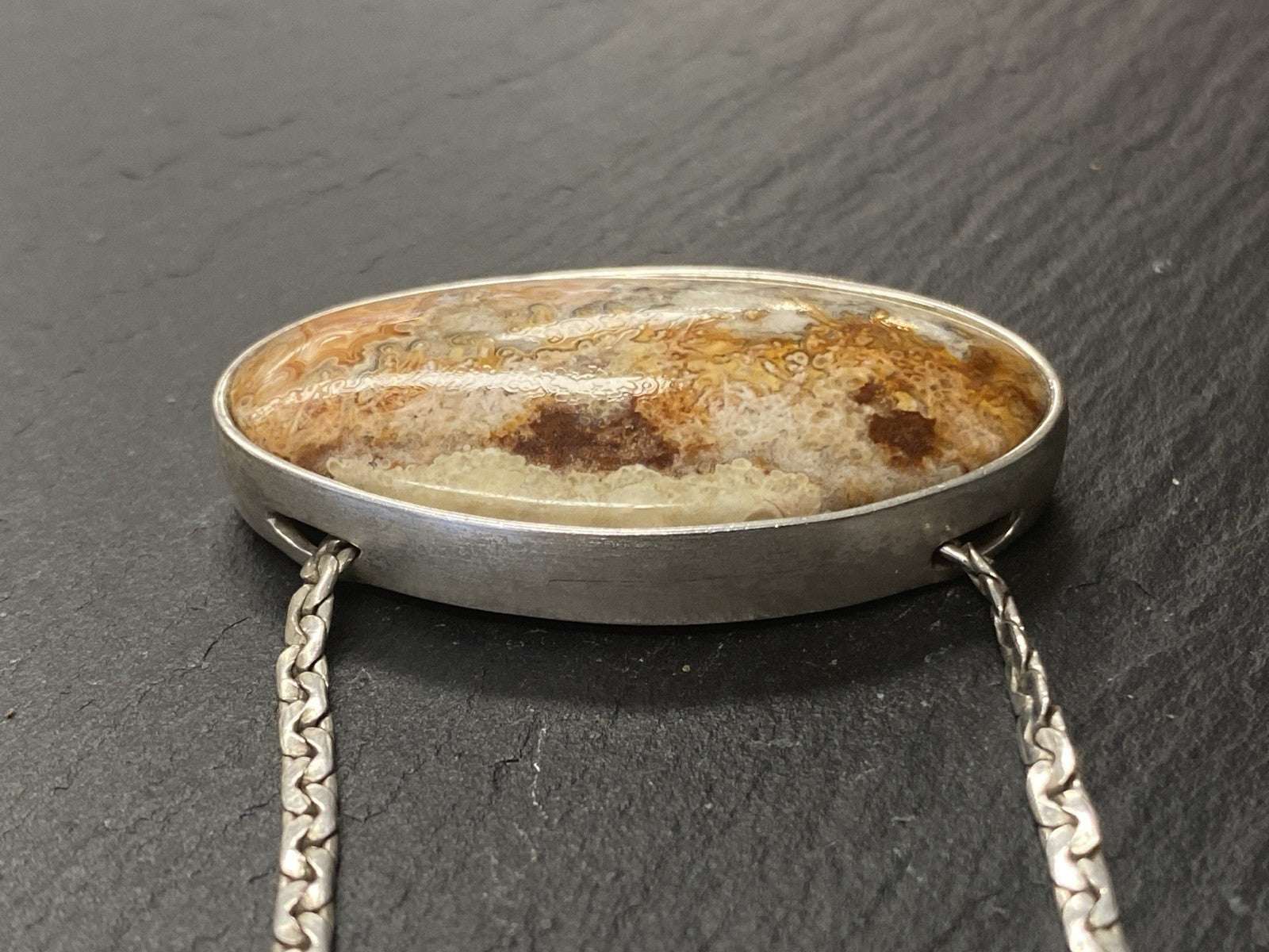 Halskette Kette 925 Sterling Silber Achat Cabochon 27,67g Jeunesse
