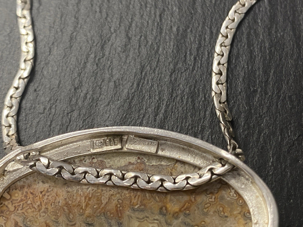 Halskette Kette 925 Sterling Silber Achat Cabochon 27,67g Jeunesse