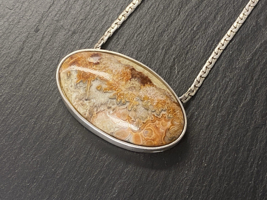 Halskette Kette 925 Sterling Silber Achat Cabochon 27,67g Jeunesse