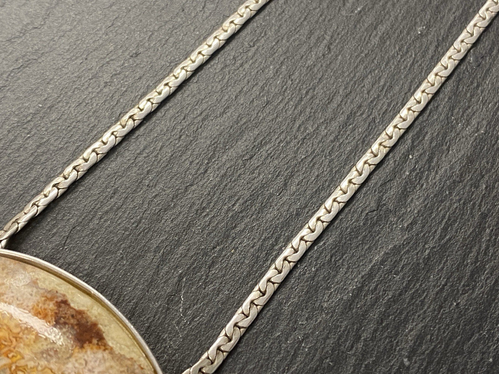 Halskette Kette 925 Sterling Silber Achat Cabochon 27,67g Jeunesse